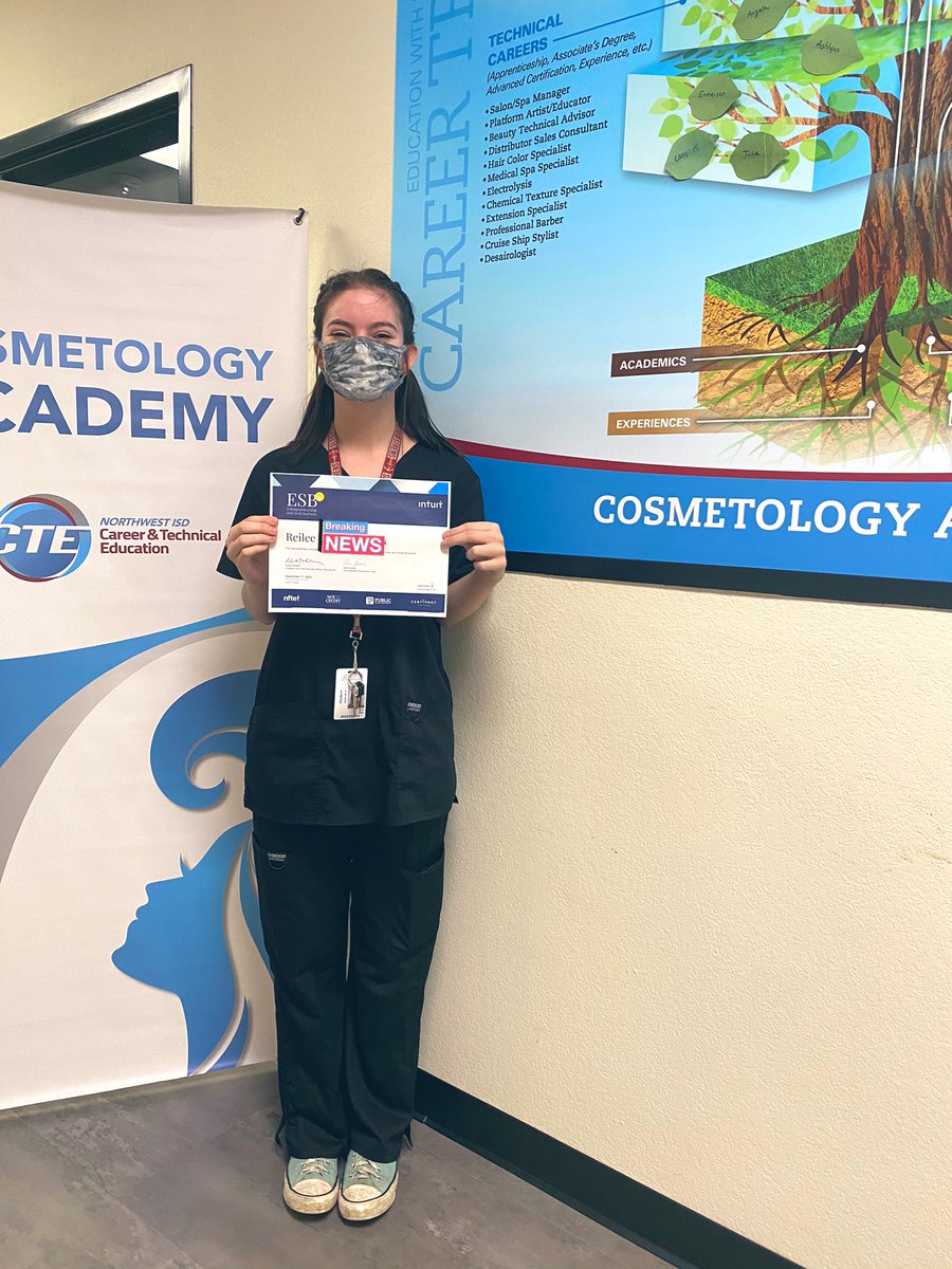 NISDCosmetology's tweet photo. Celebrating #COS2020 Senior Reilee A. for earning the Entrepreneurship & Small Business Certification! @SteeleCTEHayes @NisdCTE @JMSteeleAHS @NorthwestISD #IAmNISDCTE @HFowlerCTE https://t.co/y4vPtSuVFZ