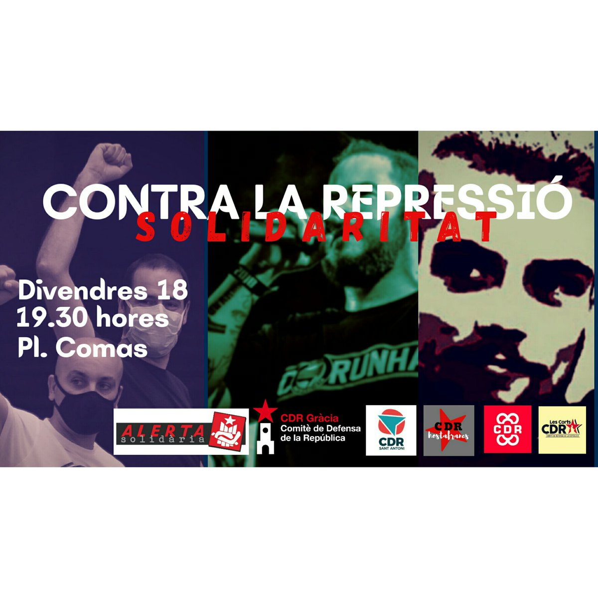 👉🏻 El Règim del 78 pensa que ens anorrearà amb la seva repressió.

👉🏻Nosaltres, com sempre, alçades i combatives, amb la solidaritat com arma i sempre al carrer per fer sentir la nostra veu.

🗓 Demà, 18/12
⏰ 19.30h
📍Pl. Comas, Les Corts

Ni un pas enrere! ✊🏼