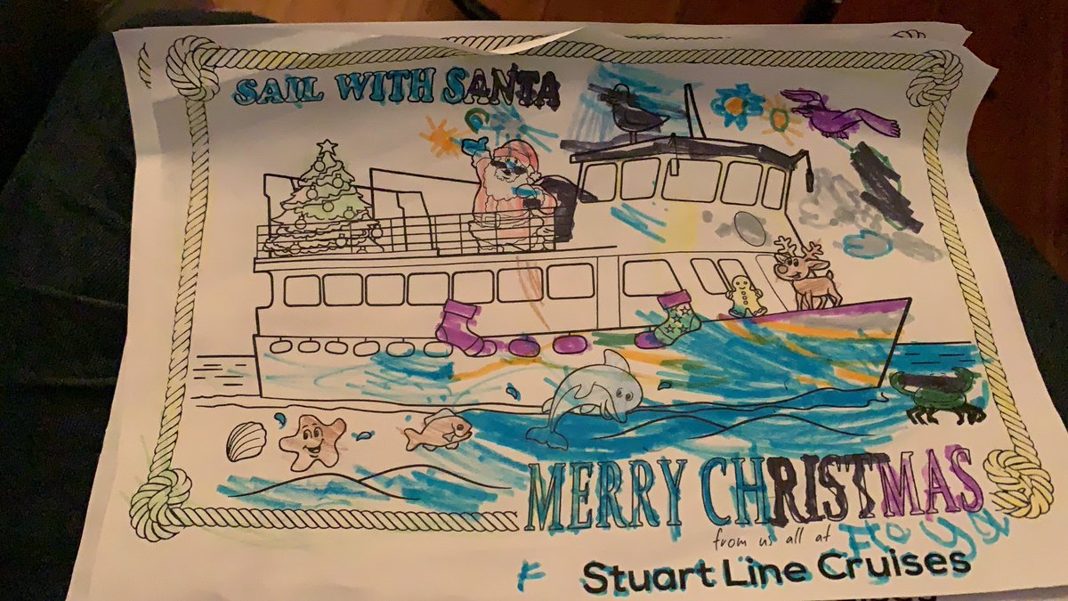 Chris0Marsh's tweet photo. @stuartlineexm We had an awesome time  on the #SailWithSanta2020 . Freya age 5 and Charlie aged 8 did these pictures. https://t.co/33Amg5C1Tm