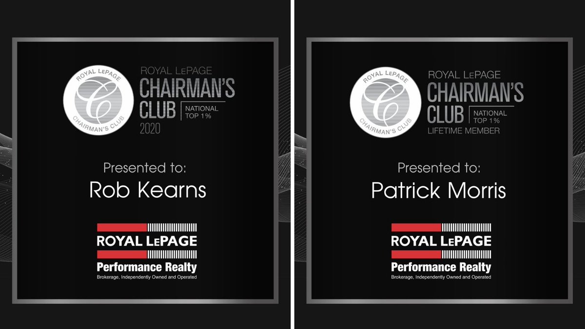 We are thrilled to once again receive the National Chairman’s Club Award for 2020 for the 21st consecutive year in the Top 1% of over 18,000 realtors across Royal LePage Canada. A huge &amp; special thank you to our clients who have supported us all year long, we are truly grateful!