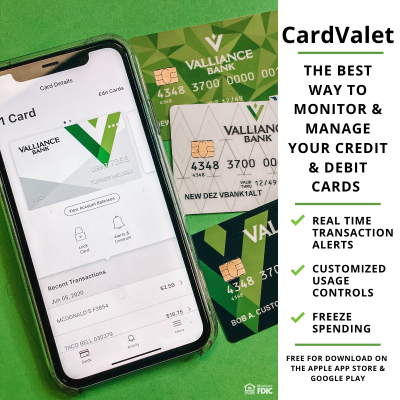 VallianceBank's tweet photo. With ultimate control over your credit & debit cards, CardValet is all the rage. Contact us for more details! #cardvalet #vbank https://t.co/Oyo73xqZuM