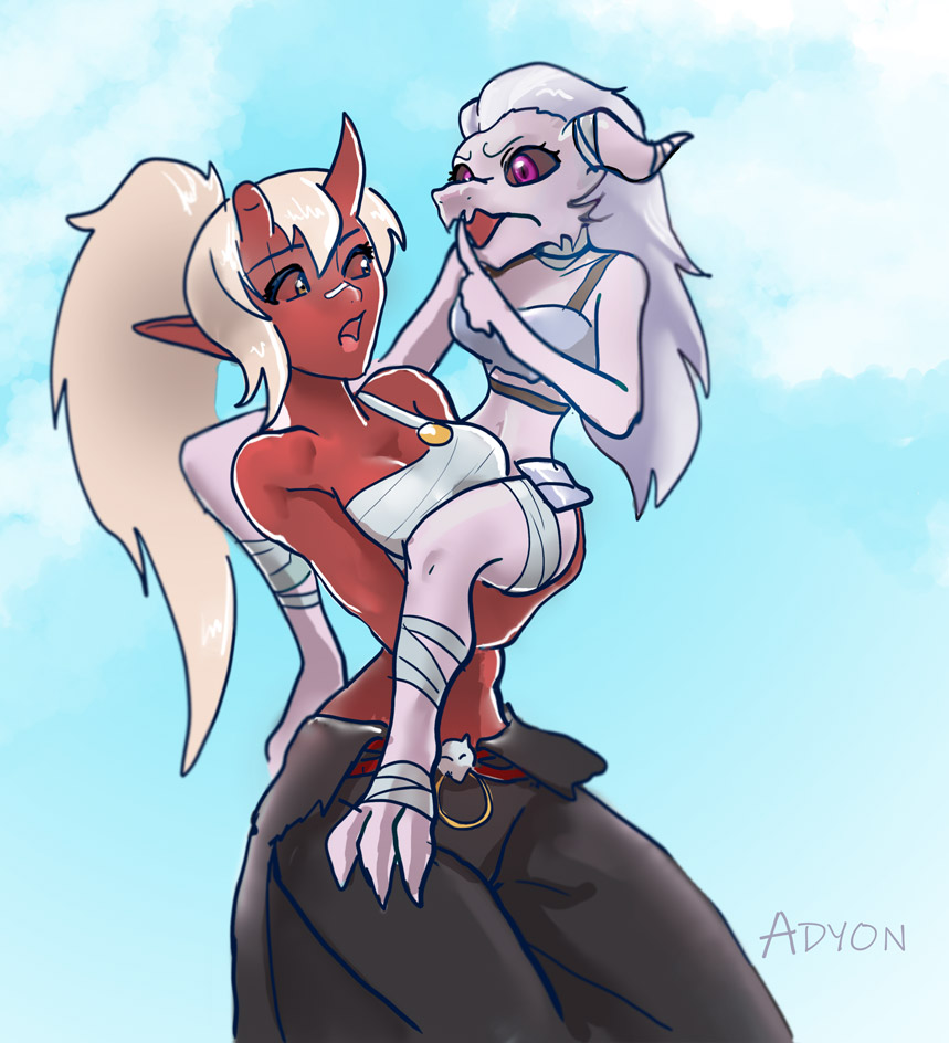 Adyon's tweet image. Last night's D&amp;amp;D "Steel and Silence" stream sketches by @GloriousArcadum - featuring @zentreya experiencing  @MomoMischief's lack of personal space and @Bunny_GIF having her bedroom activities interrupted by @_Silvervale_