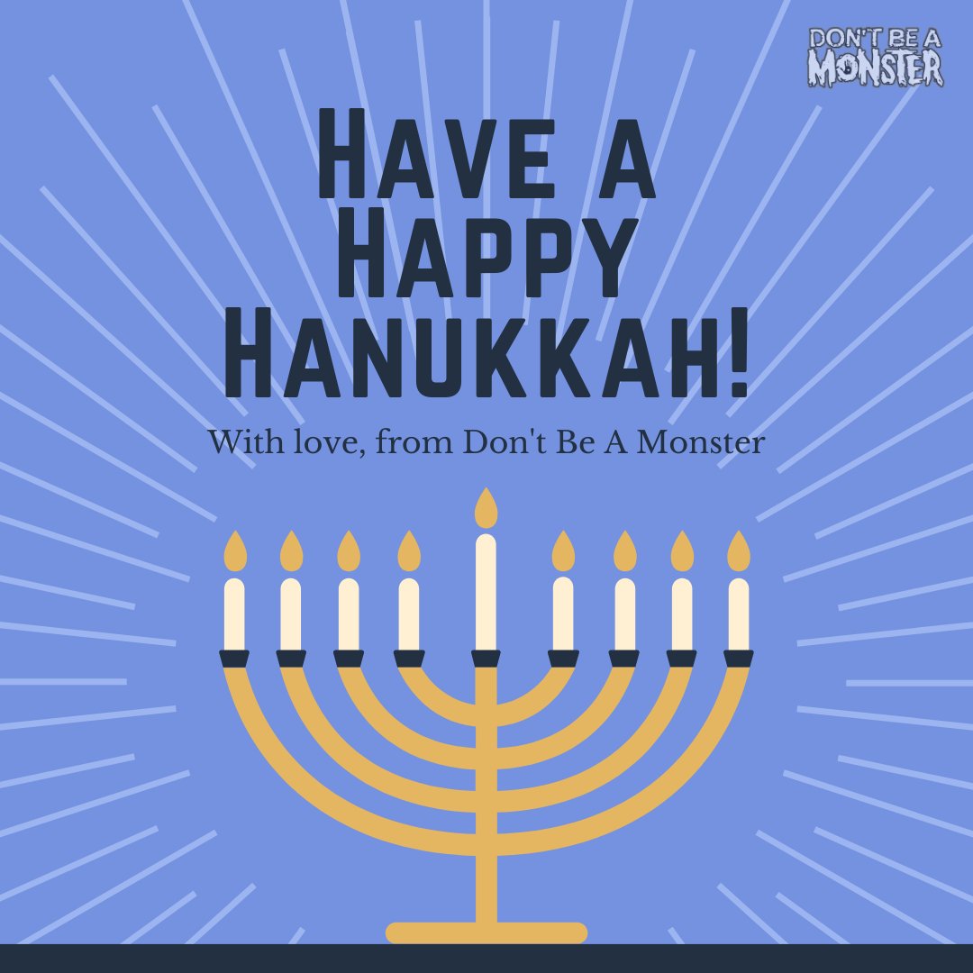 dontbeamonster's tweet photo. Happy #Hanukkah from Frank and the Don't Be A Monster team! We hope you spent the last eight days surrounded by  loved ones and #latkes 💙 https://t.co/xle9S1baMC