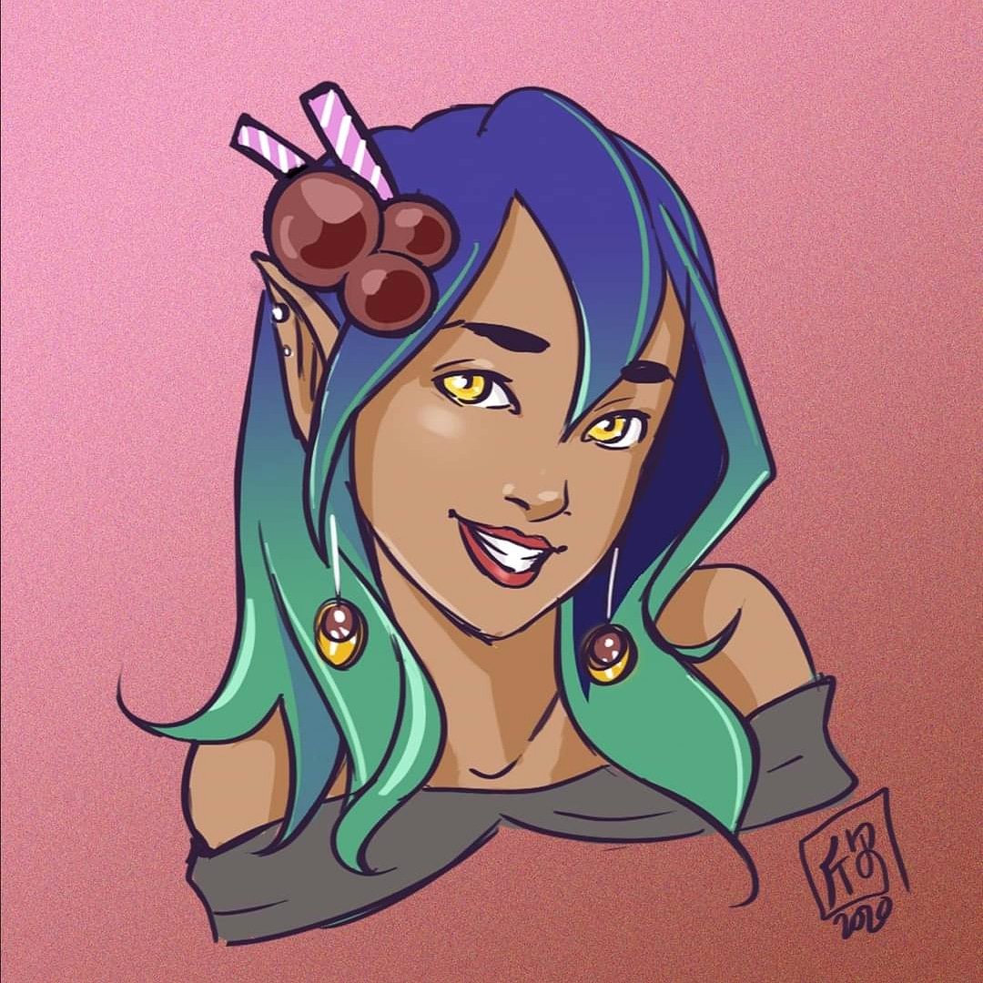 pinkiarts's tweet photo. Getting ready for our holiday one-shot DnD campaign! This is Mithra Kalindi a half-elf sorcerer that owns a magical boba shop. 

#quicksketch #dnd #oc #pinkiart #halfelf #boba #characterdesign https://t.co/baCbL77s3v