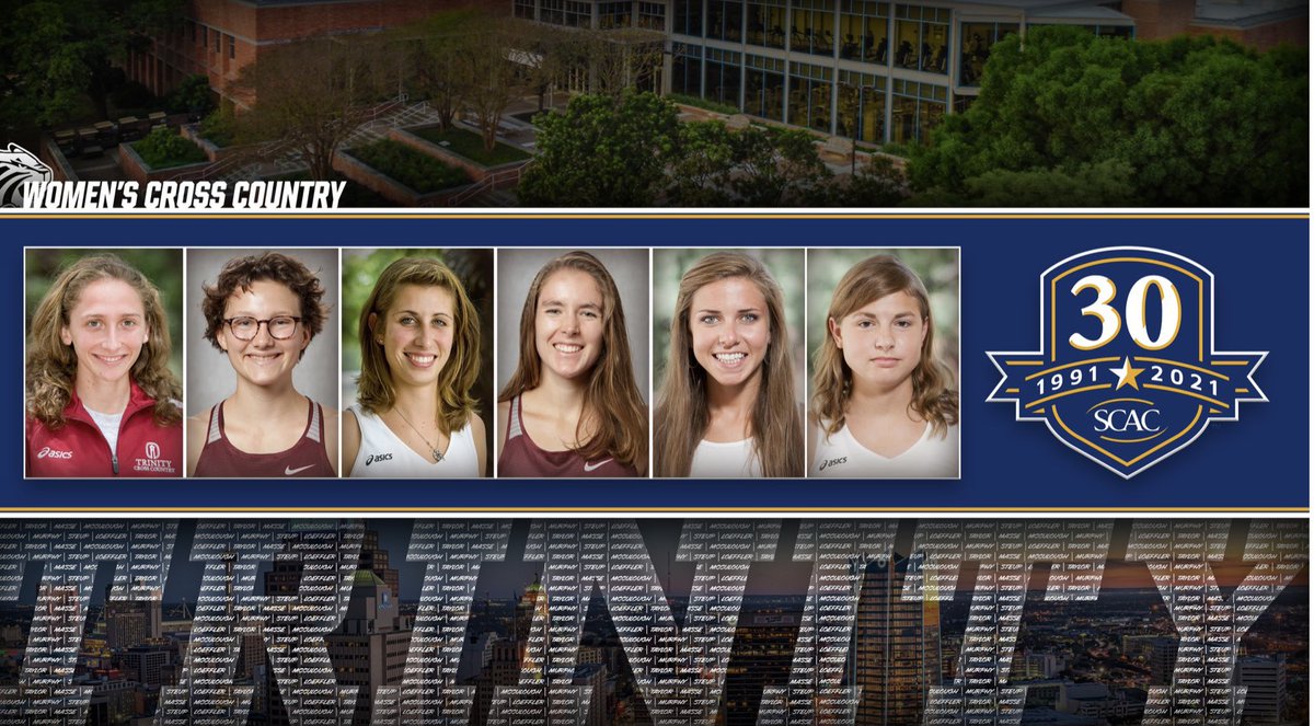 trinityxctf's tweet photo. Congrats to these TUXC standouts! Trinity boasts 6 of the 14 spots on the SCAC 30th Anniversary team! #tigerpride #makinghistory Emily Loeffler, Laura Taylor, Caitlin Masse, Molly McCullough, Maddie Murphy, and Rosemary Steup. 
You’ll also see both TUXC coaches made the list! https://t.co/Hz4glH5zwh
