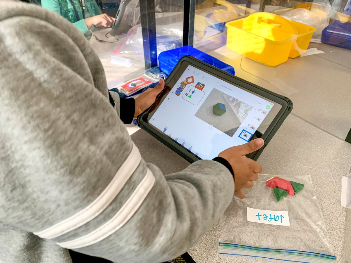 We have been loving this activity, and it has been the best blend of technology and hands-on work! Mathematicians have been challenged to use pattern blocks to compose shapes and then take a picture to show the shape they made! #PHLearns #ParkHillProud