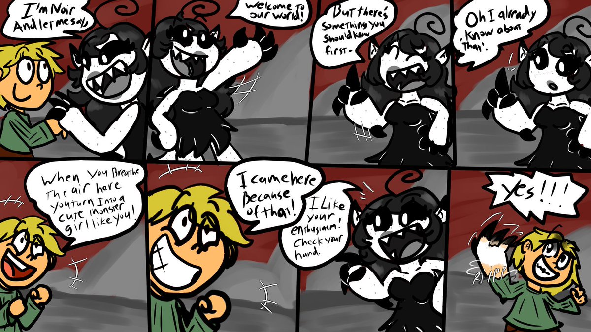 OtherKj's tweet photo. Something i've been wanting to make for awhile now. A TG TF involving a species I created called Monochreans. And they seem to have a very excitable newcomer.
Hope y'all like this! https://t.co/KE8IZ190Ll