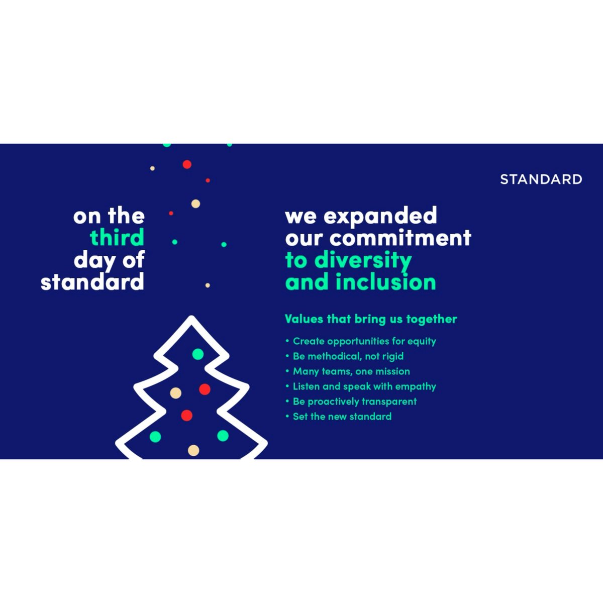 StandardAI's tweet photo. On the third day of Standard, we expanded our core values to reflect our commitment to diversity and inclusion. These are the values that bring us together, connect us to our customers, and drive the company forward! #checkoutfree #autonomousshopping https://t.co/9aN9u5s9eR