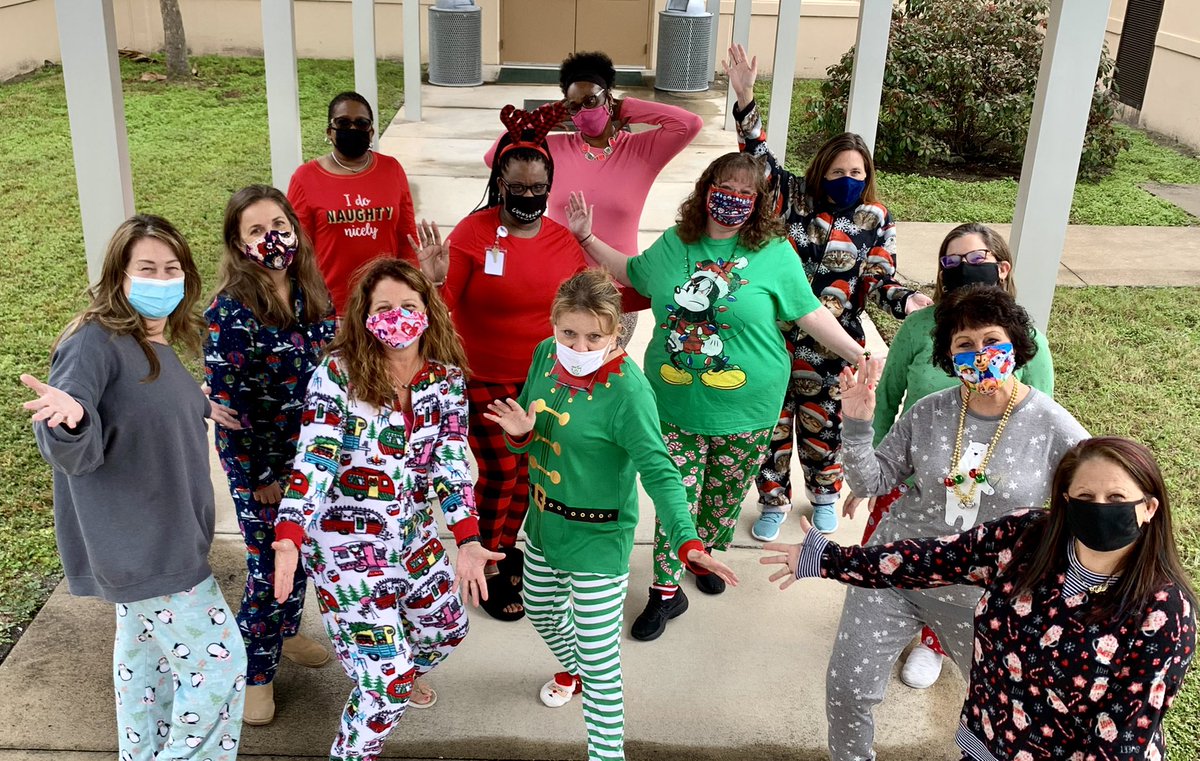 VolusiaOnline's tweet photo. Happy Holidays from @VolusiaOnline 🎄Showing off our holiday spirit by wearing our comfy holiday jammies! 🎅🧑🎄🤶1 more school day until Winter Break starts! #VOLHolidaySpirit #volforyou https://t.co/s5iWM6Zijf