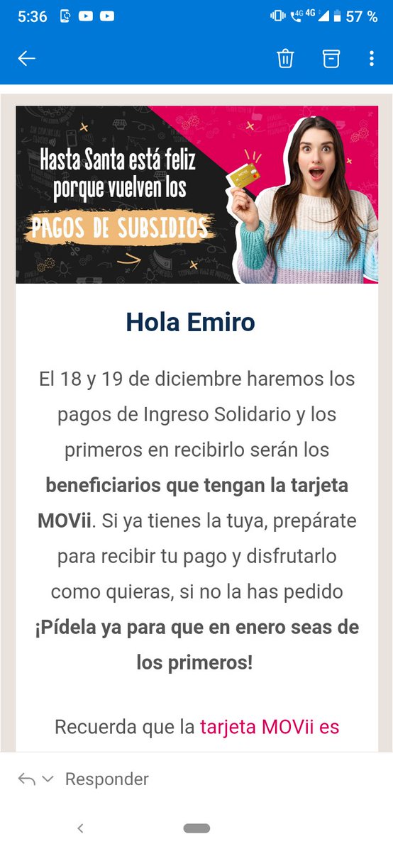 EmiroAlexander6's tweet photo. @WintorAbc @soymovii Hola wintor  hoy me llegó el correo confirmando fecha d pago movii https://t.co/6uCYjuk6Tm
