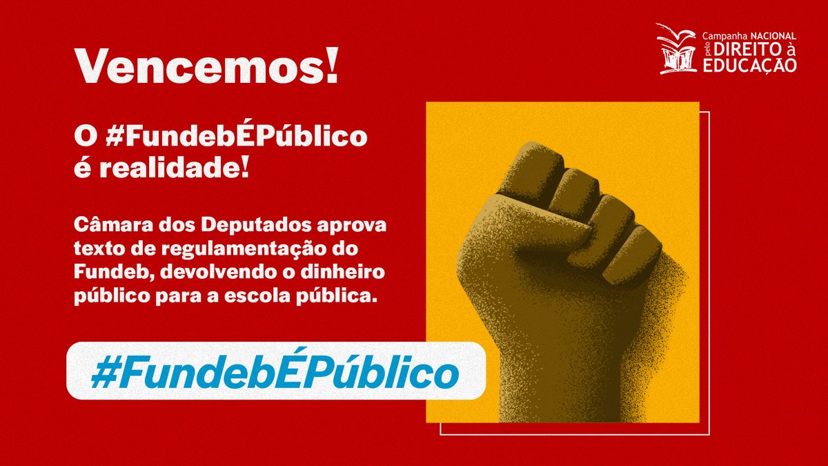 camp_educacao's tweet photo. VITÓRIA DA ESCOLA PÚBLICA! 🎉🎉🎉
Regulamentação do Fundeb é aprovada com garantia de recurso público para a escola pública. 👊👊👊

Leia Carta à Sociedade Brasileira da nossa Campanha: https://t.co/DAegauLZF4 https://t.co/mAipgP4tCq