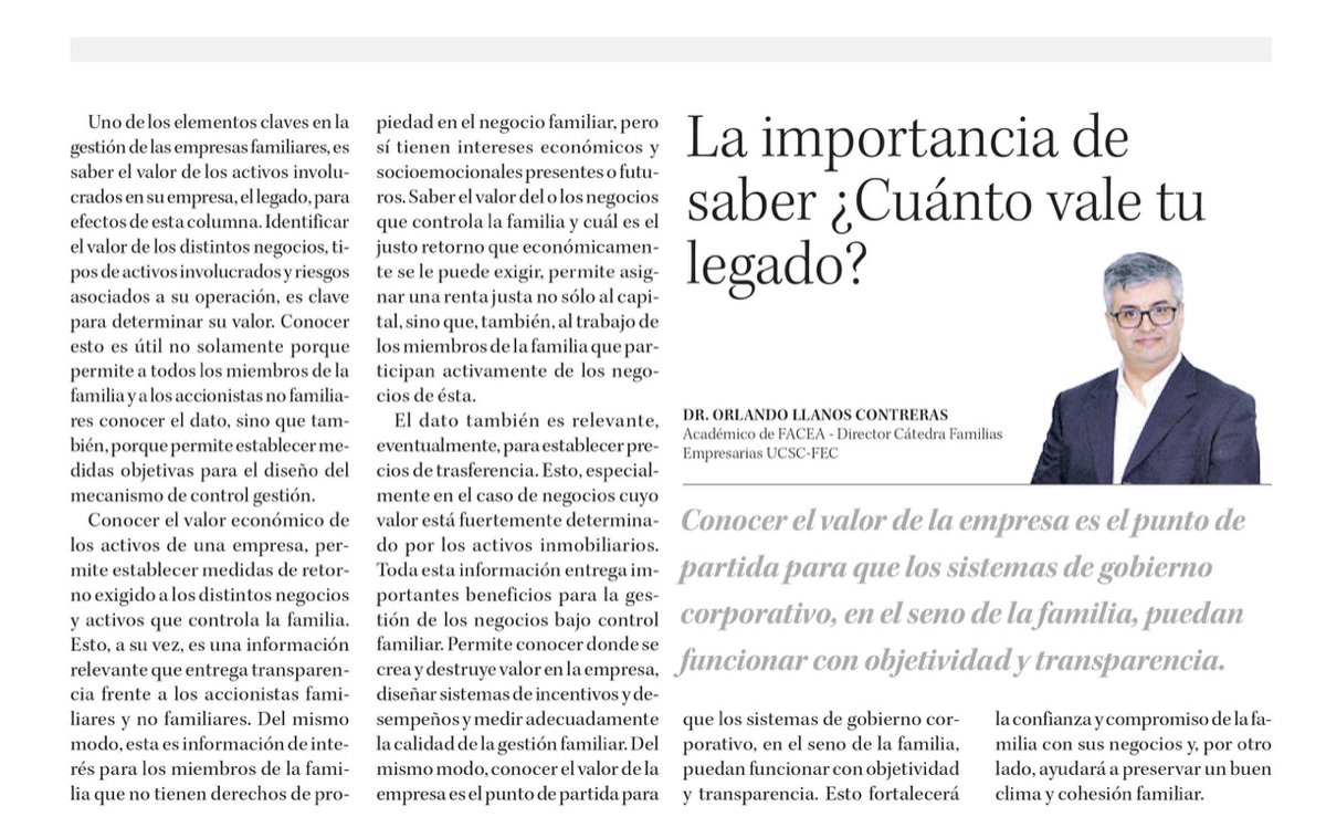 faceaucsc's tweet photo. Lee la columna de opinión "La importancia de saber ¿Cuánto vale tu legado"? del Dr. @orlandollanosc, en el Diario Concepción
@cmelladoc @ucscconcepcion @fecchile @Ericosoto @srtilleria @Saramontecinos1
#UCSCConcepción #UCSC #FACEAUCSC #Facea #FEC #FecChile https://t.co/QzXl8wOC8T