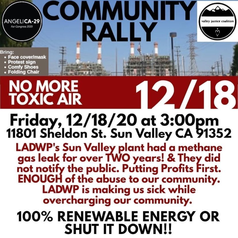 valleyjusticela's tweet photo. Repost from @angelica4ca
•
📢THIS FRIDAY at 3pm-4pm
We say: "@ladwp1, shame on you!!!"
FIX THE LEAK!!

#PowerToThePeople #GreenNewDeal #methaneleak #shutitalldown #losangeles #sylmar #nojusticenopeace #sfv #sanfernando #valleygasleak  #whenwefightwewin #protectorsnotprotestors https://t.co/2EbxesiM5M