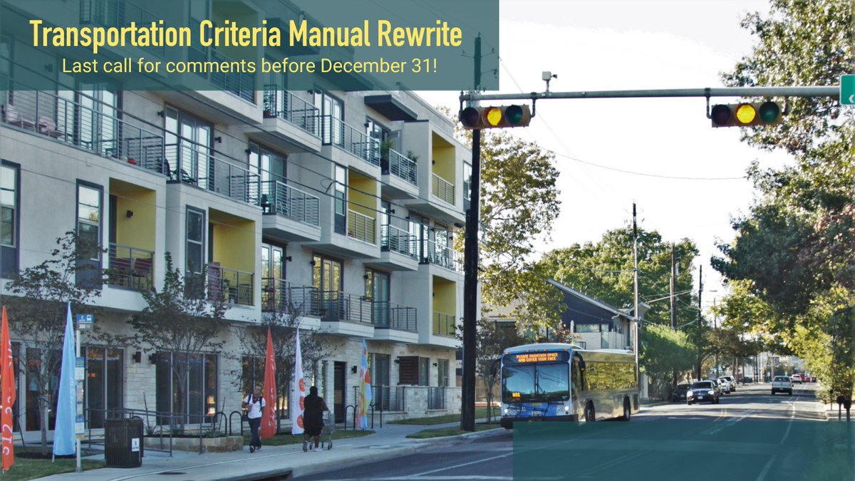 austinmobility's tweet photo. There are just a few days to submit your comments on the draft Transportation Criteria Manual rewrite! 

Make your voice heard about the future of infrastructure such as bikes, urban trails, parking and much more! Check out the #ATXTCM at https://t.co/tK8TpjbIvM. https://t.co/WVZ7Ni8gzF