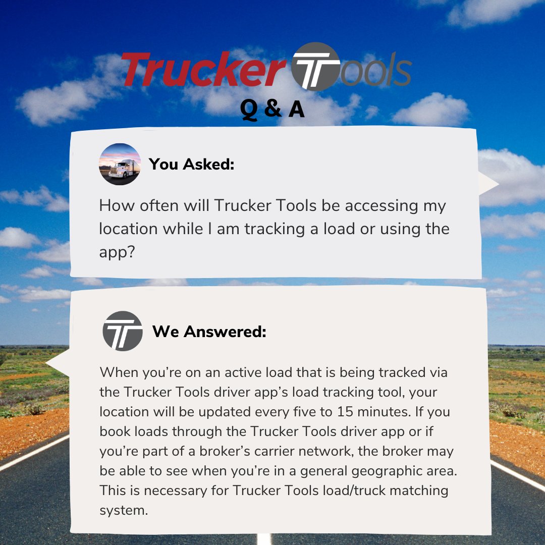 trucker_tools's tweet image. You asked, we answered! What questions do you have about Trucker Tools? Reply below! #TruckerToolsQ&amp;amp;A #TruckerTools #freighttech #truckingindustry #TruckerToolsFAQ