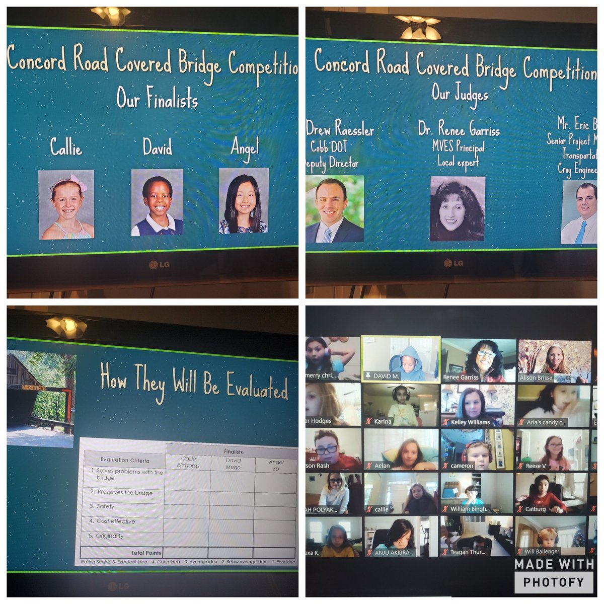 alibrisse's tweet photo. 3rd gr 🎯 Ss came together... all virtually... to cheer on our Covered Bridge project finalists! They blew our judges away with their evaluative thinking & problem-solving skills! #wonderunit #lovetothinkhere @CobbAlp @CroyEngineering @CobbDOT @MtnViewES @ReneeGarriss @kelzwilli https://t.co/OsPjRZt8R0