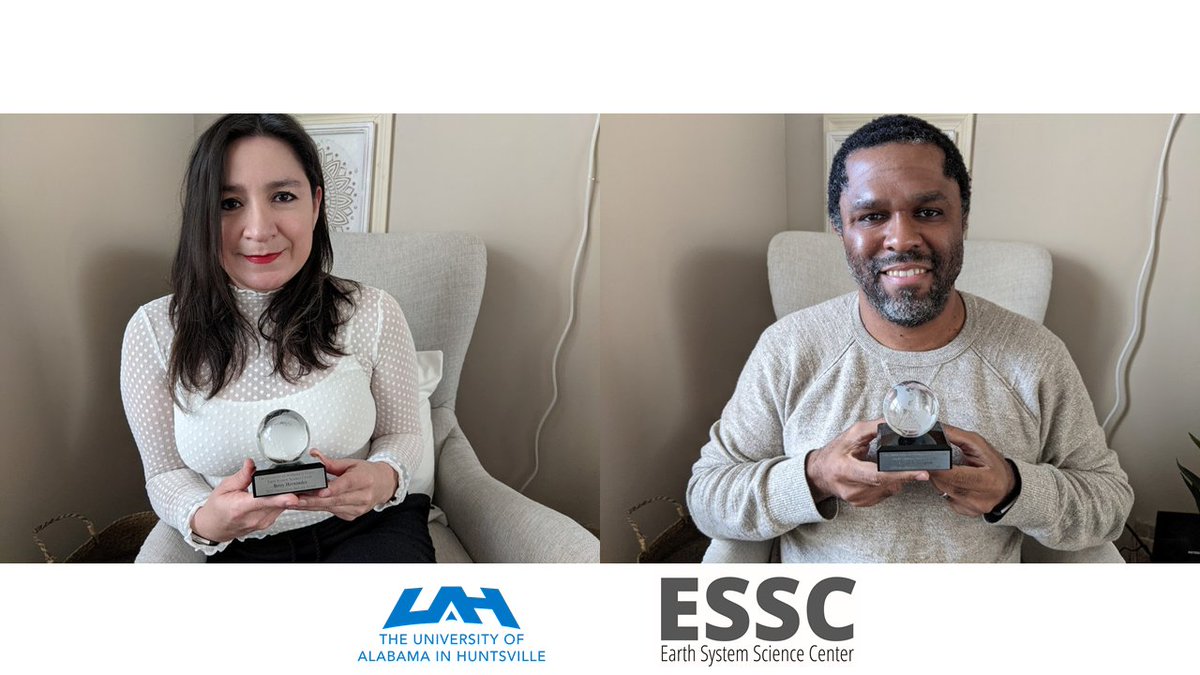 Check out <a href="/BZgeo/">🇧🇿 Belize GEO 🛰️</a> and <a href="/EOBetzy/">BetzyEO</a> with their awards for 2020 Meritorious Service from the University of Alabama Earth System Science Center, recognizing their hard work building skills to use EO! Congrats! I'm so happy for them!