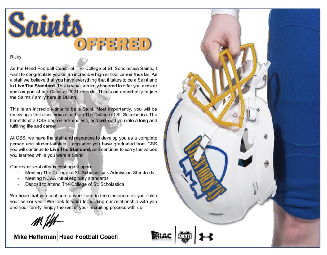 rickyHweber's tweet photo. Couldn’t be more excited about my 1st offer Thanks @Coach_Heffernan @CoachBremer for the opportunity!! https://t.co/BOpMaAAm5Q