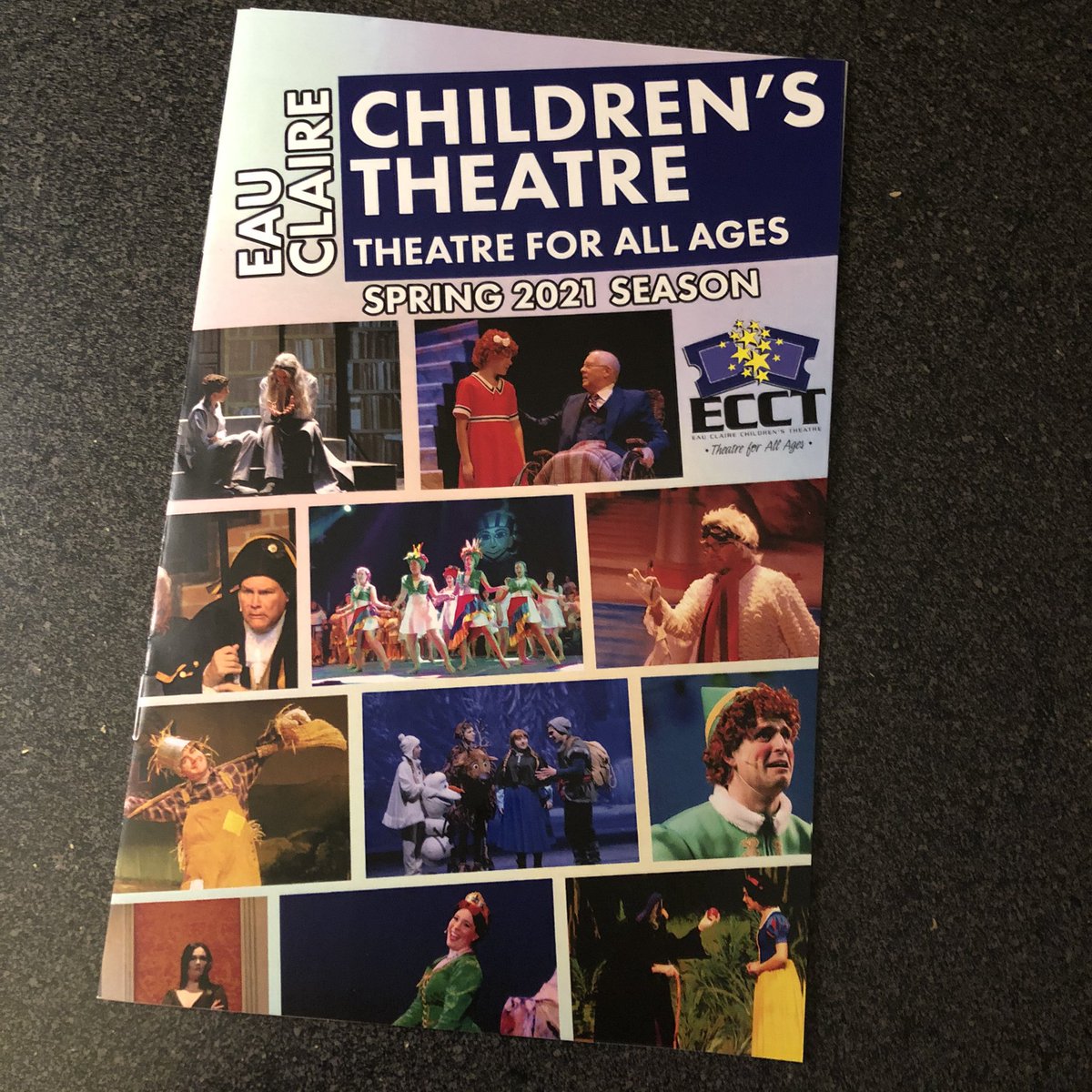 TheatreECCT's tweet photo. Look what came in today’s mail! It’s our Spring 2021 season brochure! “The Addams Family,” “Seussical,” “Elephant & Piggie’s We Are in a Play!,” 2 dinner theatres, and more! If you’d like a brochure mailed to you, give us a call. https://t.co/TlnxvKvyh9 #ECCT32 #Theatre #Yay https://t.co/OPmPeH3fdL