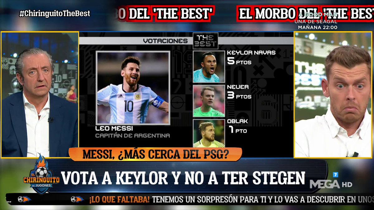 elchiringuitotv's tweet photo. 😳"NO puedo ENTENDER que MESSI no vote a TER STEGEN"

@jotajordi13 ALUCINA con las votaciones de Leo en #ChiringuitoTheBest https://t.co/rm5Ebusmie