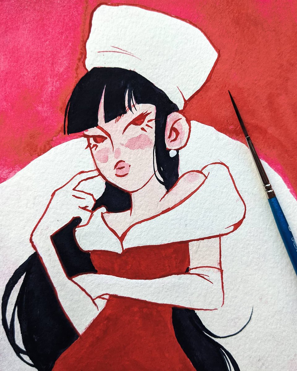 maxisartsy's tweet photo. @wadejpeg 's character Mei in a 50s inspired holiday l e w k. Also sorry for @ you on all platforms 🤣

#art #painting #gouache https://t.co/6YWDRg6Ovl