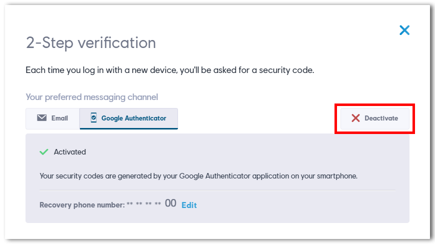 Account recovery code