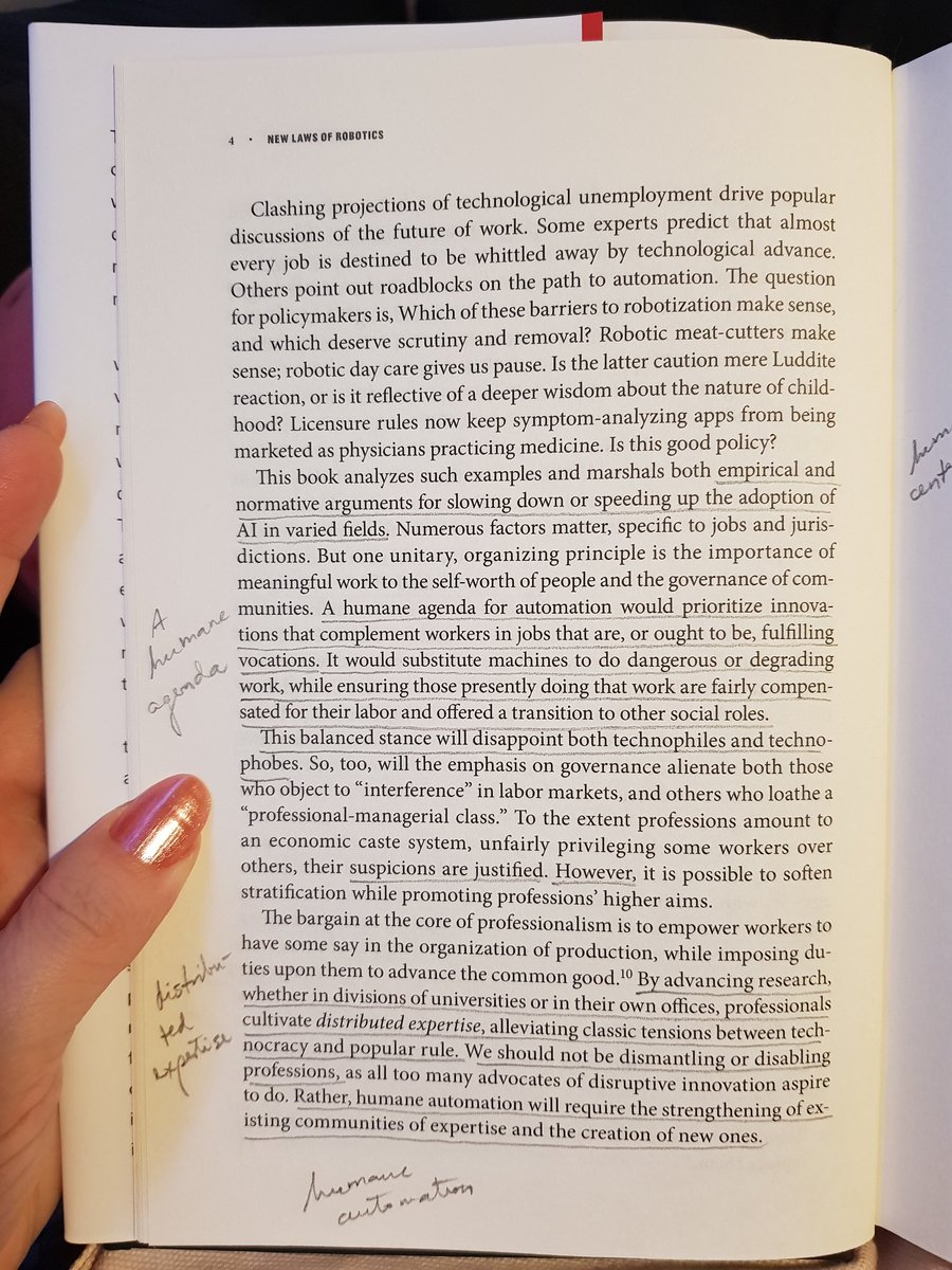 "We should not be dismantling or disabling professions, as all too many advocates of disruptive innovation aspire to do. Rather, humane automation will require the strengthening of existing communities of expertise and the creation of new ones."  @FrankPasquale #AI  #robotics4/