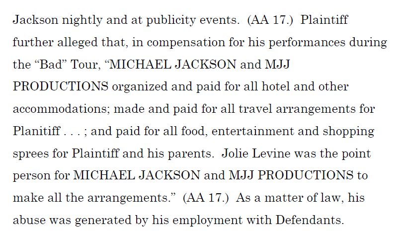 Finaldi repeatedly attempts to spin James' occasional interaction with MJ and MJ buying them gifts/reservations—including during concerts and some travels—as if that was employment.James was NEVER employed by MJ's companies from 88-92, MJJ Ventures didn't even exist until 91.