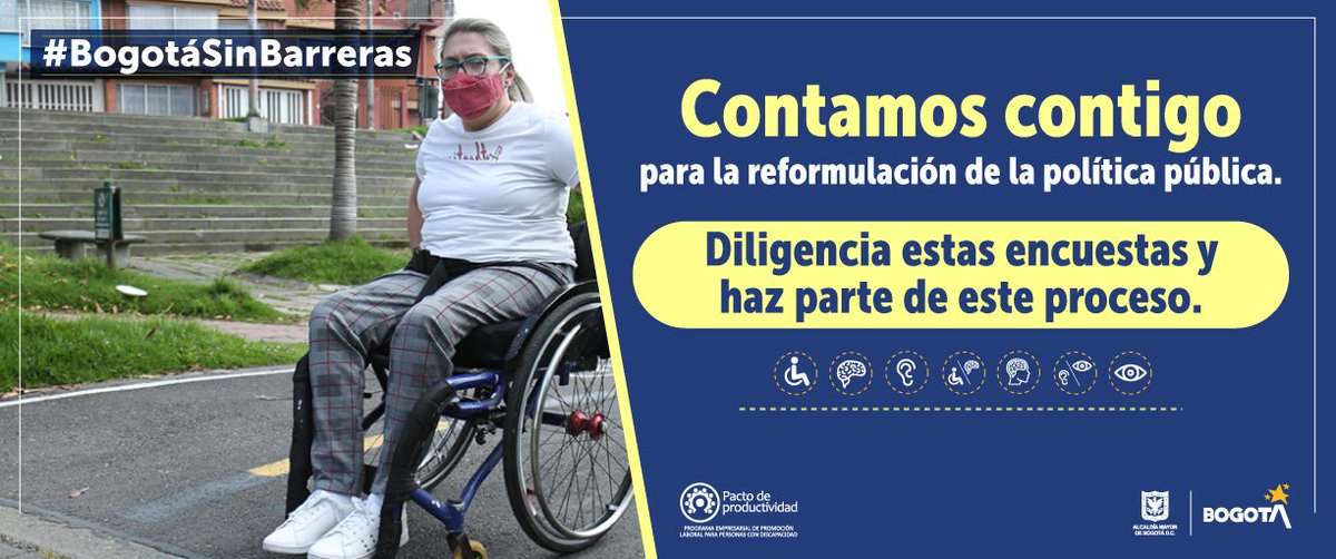 Si eres una persona con discapacidad, familiar o cuidadora haznos saber qué es lo más relevante en salud, educación, inclusión o productividad, entre otros. 
 bit.ly/3moHy2c 
#BogotáSinBarreras
<a href="/XiniaNavarro/">Xinia Navarro.</a>
