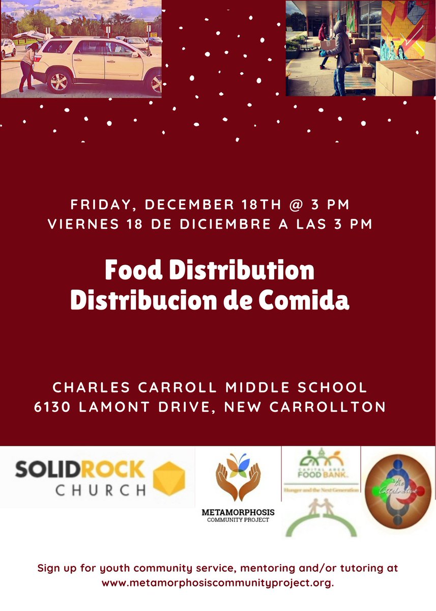 We are excited about tomorrow's Food Distribution in partnership Charles Carroll Middle School, the Capital Area Food Bank, Faith Based Outreach Collaborative Group, Impact Church, Solid Rock Church, Mayor P. Nembhard &amp; the City of New Carrollton and a host of private donors! TY!