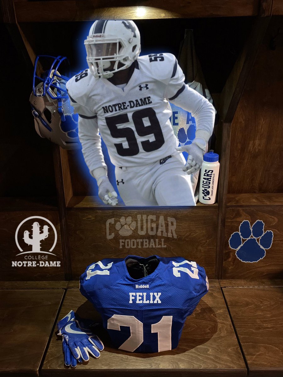 Football: ⚪️🔵 2021 Recruitment 💥 Darnley Felix Welcome to the Cougar Family! ℹ️ Les Cactus du Collège Notre-Dame ✅ 6'0' 213lbs ⚜️ Team QC 🇨🇦 Football Canada U16 East All-Star 2019 🇨🇦 CFC Top Prospect 2020 Check out his highlight ⬇️ hudl.com/v/2EBsqW #colldiv1
