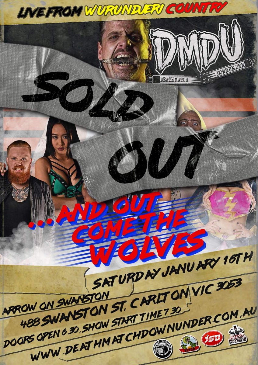 DMDownunder's tweet photo. SOLD OUT

We are thrilled to announce that our debut event #DMDUWolves has sold out in under 2 weeks! 

We can't wait to host 200 passionate fans on 16 Jan 2021! 

If you missed out - the show premieres on @indiewrestling  28/1/21! use the code “DMDU” for 5 free days! https://t.co/mqZHXpR4pX