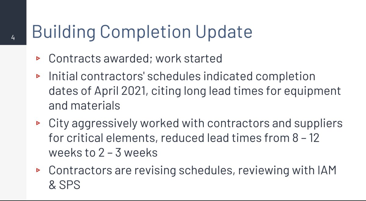 The original estimates for completion stretched into April, which is basically the whole term. Sounds like we were able to hustle and call in favors to get priority on the air filters we need. That chopped a couple of months off the schedule.6/?