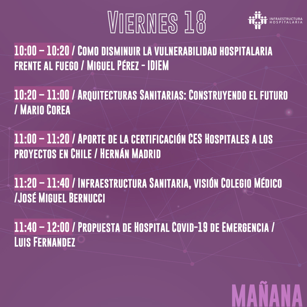 Hospitalaria's tweet photo. ¡ÚLTIMO DÍA! No te pierdas mañana los diferentes conferencistas que nos acompañarán en el 9 Congreso de Infraestructura Hospitalaria online. Revisa el programa 

#InfraestructuraHospitalaria #Arquitecturahospitalaria #Chile #arquitectura #Hospitales #CongresoInfraestructura #9H https://t.co/uVffdjkK2T