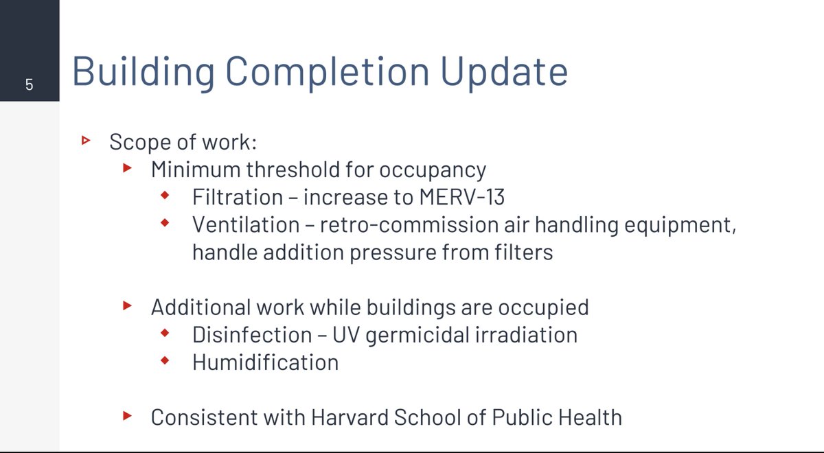 Increased air handler capacity, better filters, better air quality monitoring, and so on.This all sound like good ideas.  @Ward5Mark asks how we can tell that it's really safe for both students and employees.7/?
