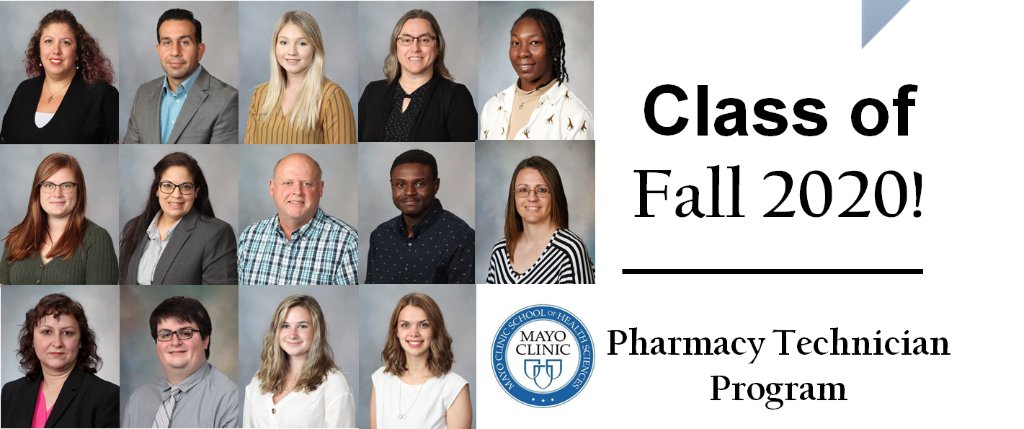 #graduationalert Help us in congratulating our Pharmacy Technician students as they graduate tonight! Students on all three campuses as well as Wisconsin have learned the role of a pharmacy tech over the past 20 weeks. Congratulations to everyone! @MayoPharmTech