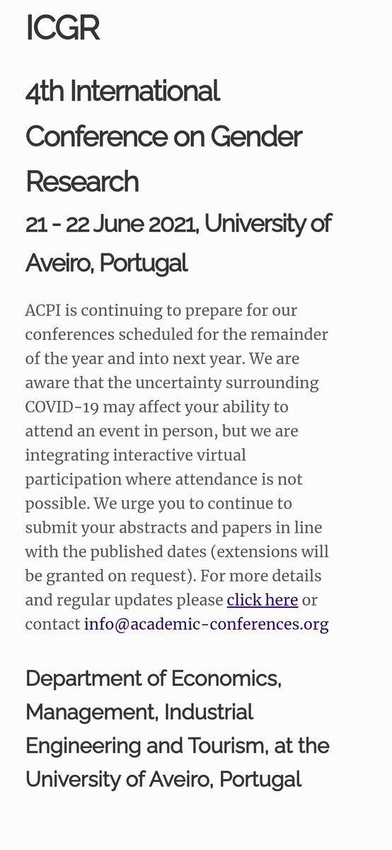 DrVanessaRatten's tweet photo. Delighted to be a keynote speaker at ICGR 4th International Conference on Gender Research
21 - 22 June 2021, Department of Economics, Management, Industrial Engineering and Tourism, at the University of Aveiro, Portugal

https://t.co/xBxEMLYPGV https://t.co/gNbddnep1l