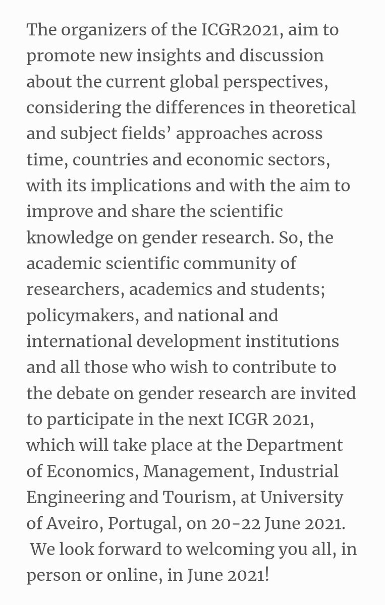 DrVanessaRatten's tweet photo. Delighted to be a keynote speaker at ICGR 4th International Conference on Gender Research
21 - 22 June 2021, Department of Economics, Management, Industrial Engineering and Tourism, at the University of Aveiro, Portugal

https://t.co/xBxEMLYPGV https://t.co/gNbddnep1l