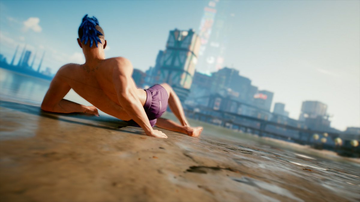 justkitzmiller's tweet photo. Nice day at the beach #Cyberpunk2077 #xbox https://t.co/efgiHvrFFW