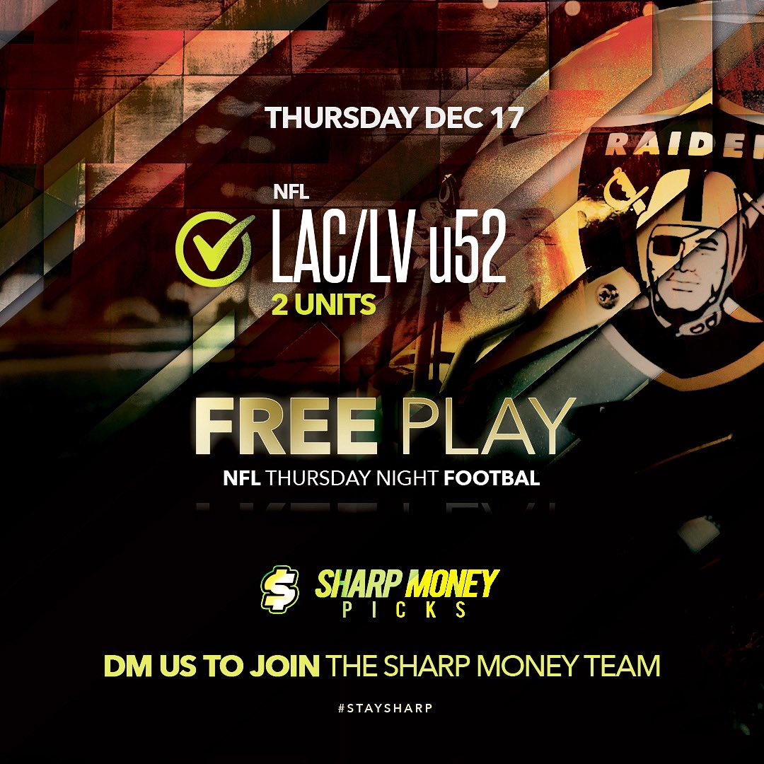sharpmnypicks's tweet photo. Free play Thursday 🏈 Good luck everyone! #staysharp ⚔️⚔️⚔️

To join our mailing list with ALL our plays, simply DM us your email! https://t.co/0rEu0ztgC3