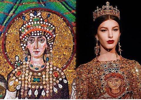 amayor's tweet photo. Dolce & Gabbana, inspired by the mosaic of Empress Theodora in Ravenna Church.
#ClassicsReception https://t.co/fPuAsW4rx6