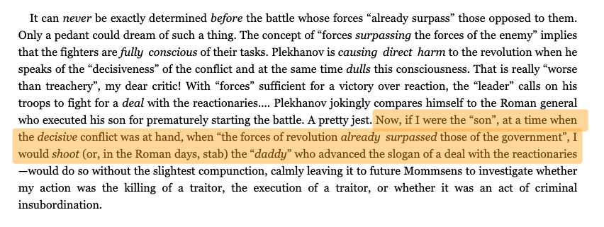 Shooting at daddy is a petty, but funny and superfluous dunk on Plekhanov. So, even though it may confuse you, I'm adding it in.