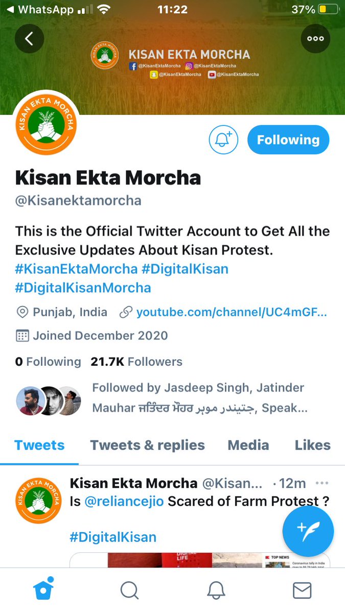 There is so many fale acounts on this same name. Follow this link for KisanEktaMorcha origional account. twitter.com/kisanektamorch…