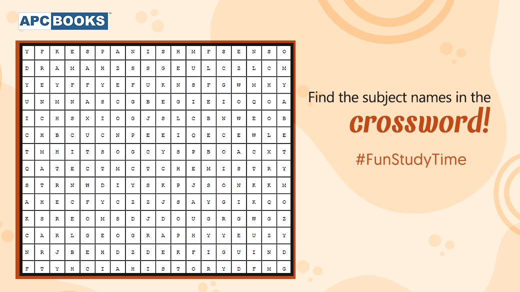 apc_books's tweet image. #WordSearchPuzzle is here to add some #FunStudyTime in your Exam time-table!
We have some subject names hidden in the puzzle. Share which ones you can find in the comments!
#Puzzle #FunTime #Search #SearchNow #SubjectNameHidden #ExamTimeTable #FunTime