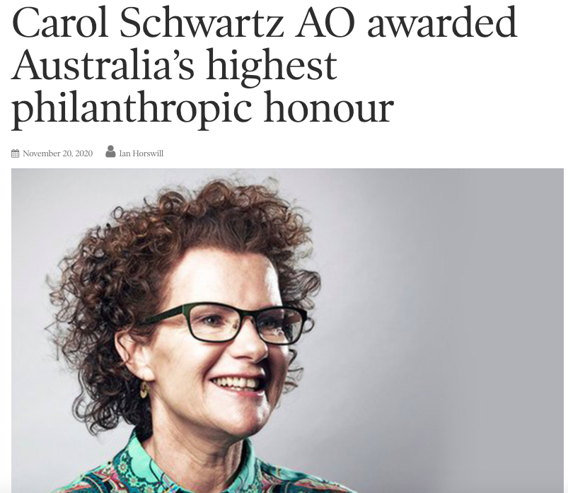Kids_Thrive's tweet photo. Fantastic write up in CEO Magazine on all of the recipients for Philanthropy Awards last month. Congratulations to Carol Schwartz AO for being awarded the Leading Philanthropist.

Delighted to be mentioned alongside you on the evening. https://t.co/ylQIJpXbWk