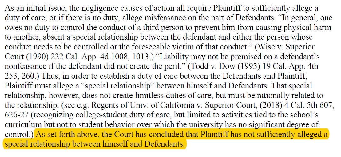 The most crucial elements for the appellate court will be to decide "special & fiduciary relationship" status as required by James to support virtually all of the causes alleged.Young ruled that neither existed & even if special relationship did, it wouldn't help these causes.