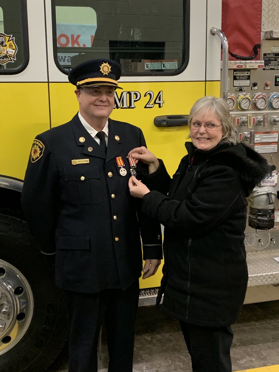 Deeply honoured to have Cpt Dave Hardick receive his 25 year exemplary service medal and a Companion Pin for his wife Lenore.