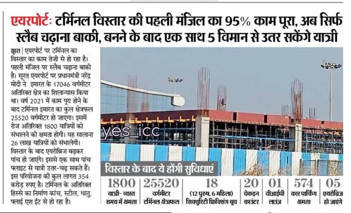 DevelopedSurat's tweet photo. #Surat_Airport #Terminal_Expansion_Work update
#dainikbhaskar @aaistvairport @AAI_Official #yes_icc https://t.co/obNVwHgsuo