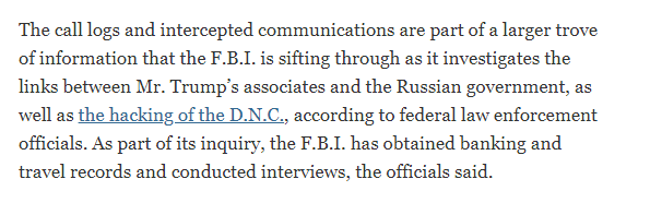 44/ on Feb 14, Schmidt, Mazzetti and Apuzzo (McCabe's buddies) broke false story that Trump campaign had "repeated contacts" with Russian "intelligence officials", claim supposedly established by "call logs and intercepts". Needless to say, none were produced in Mueller Report.