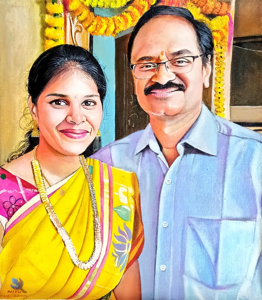 Hue_Wing's tweet photo. My client got this made to gift this to his wife on her birthday. He wished to surprise her with a painting of her with her late father.

This one went to Hyderabad.

Size- A3
Medium- Acrylics on canvas

#Commissioned_Work 
#Hue_Wing https://t.co/k40SJwwpIr
